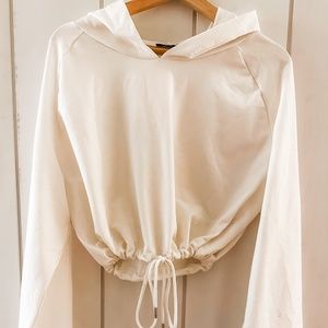 White Cropped Thin Hoodie